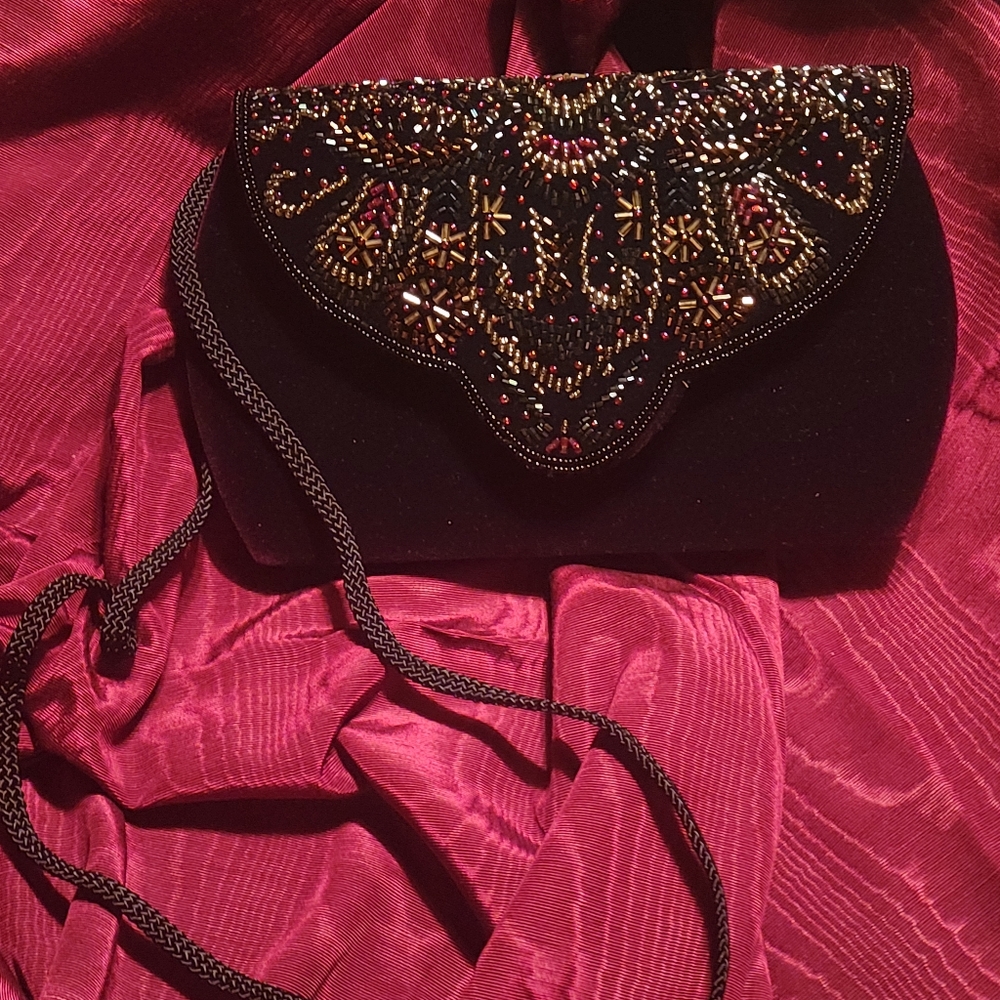 Embroidered Black and Gold Evening Clutch